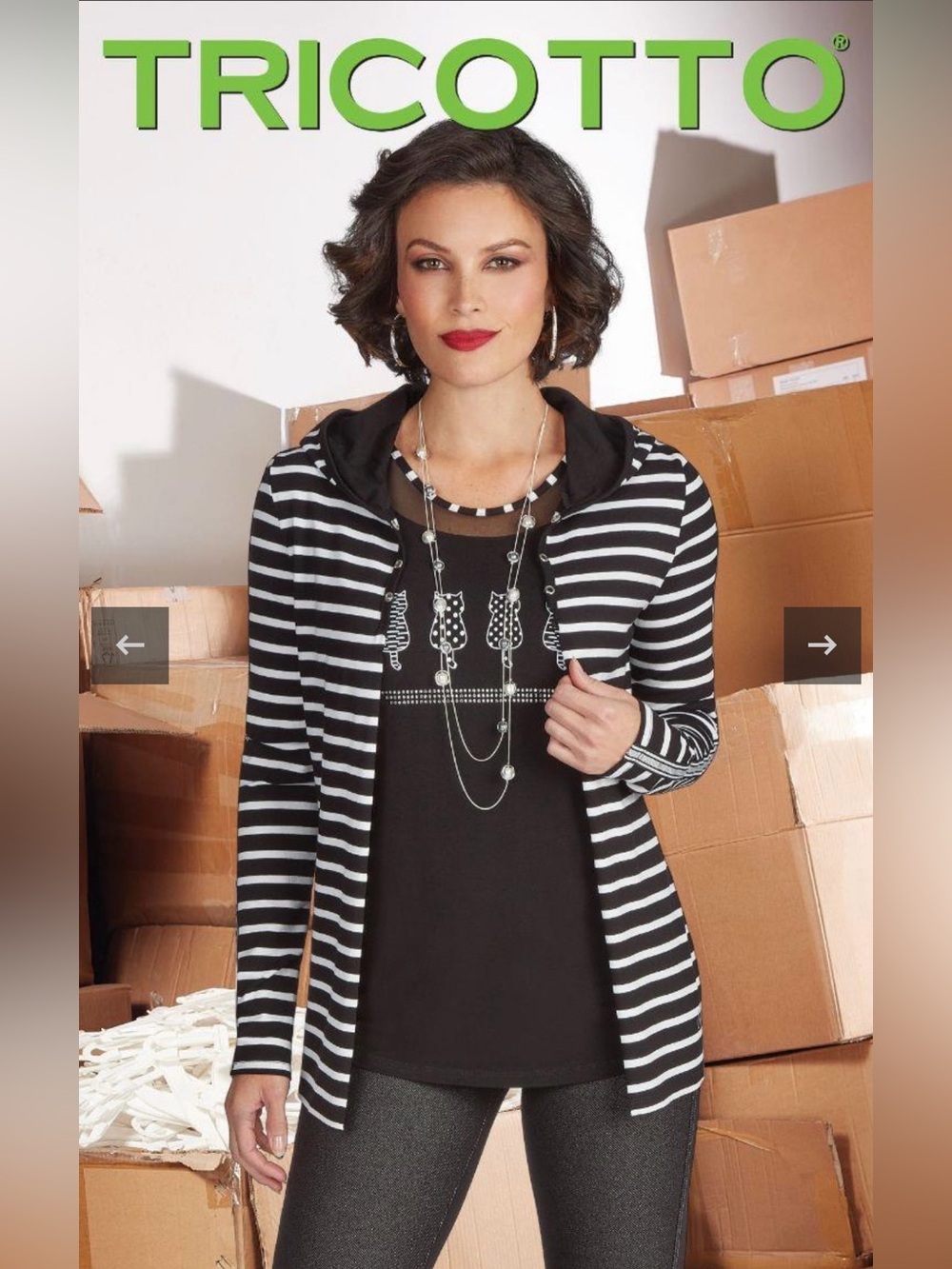 Tricotto Black & White Striped Hooded Open Cardigan